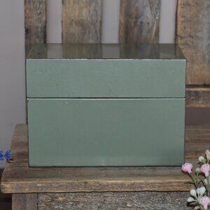 Green Metal Tin Recipe Card Holder Box Country Cottagecore Kitchen Decor